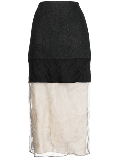 Prada Semi-sheer Midi Skirt In Black