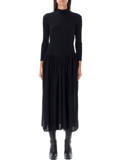 Stella Mccartney Ribbed Wool Midi Dress In Black