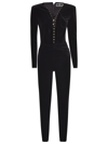 Elisabetta Franchi Velour Jumpsuit With Lace-up Detail And Studs In Black