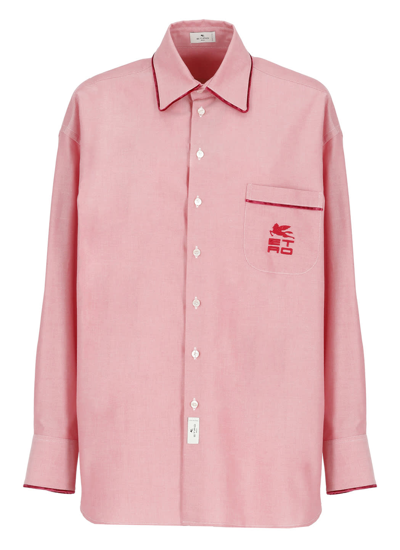 Etro Cotton Shirt With Cube Logo In Pink