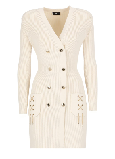 Elisabetta Franchi Double-breasted Knit Dress In White