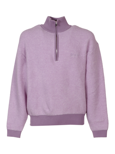 Jacquemus La Maille Berger Embroidered Logo Half Zip Merino Wool Blend Sweater In Light Purple