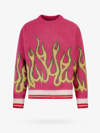 Palm Angels Flames Wool Knit Crewneck Sweater In Pink