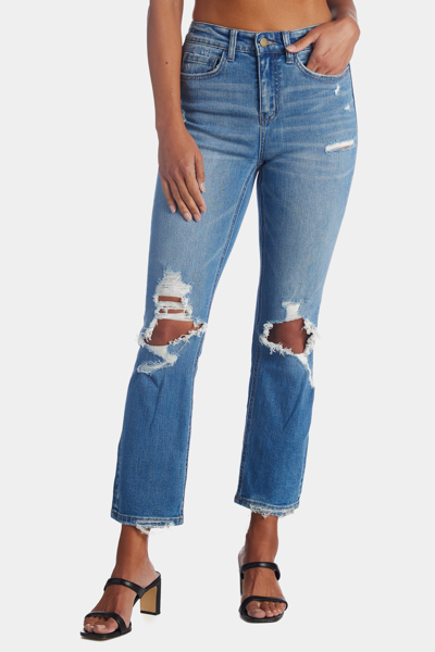 Flying Monkey High Rise Stretch Ankle Straight Jeans In Blue