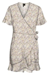 Vero Moda Henna Frill Wrap Dress In Aop Lilia/ Birch