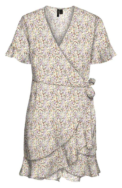 Vero Moda Henna Frill Wrap Dress In Aop Lilia/ Birch