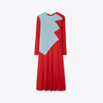 Tory Burch Colorblock Honeycomb Jersey Dress In Rich Red