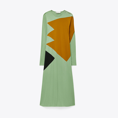 Tory Burch Colorblock Honeycomb Jersey Dress In Light Green Viridian