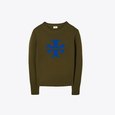 Tory Sport Tory Burch Cashmere Logo Crewneck In Winter Olive