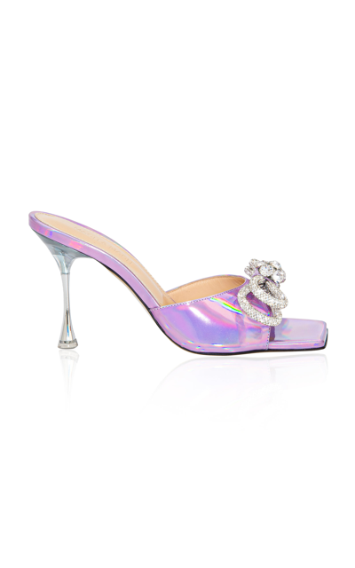 Mach&mach Women's Double Bow Embellished Iridescent Leather Mules In Pink