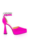 Mach&mach Double Crystal Bow Satin Platform Pump In Pink