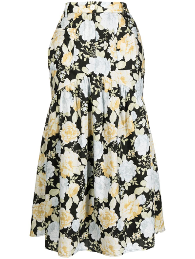 We Are Kindred Sofia Floral-print Midi Skirt In Grey
