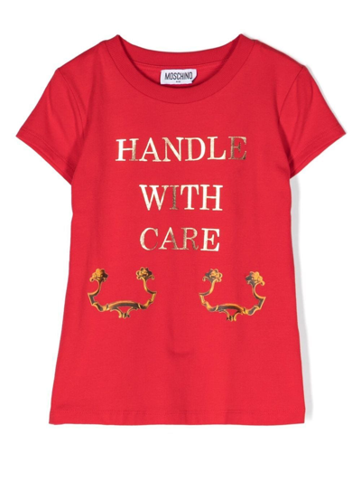 Moschino Teen Red Handle With Care Cotton T-shirt