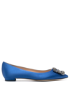 Manolo Blahnik Hangisflat Jewel-buckle Flat Shoes In Blue