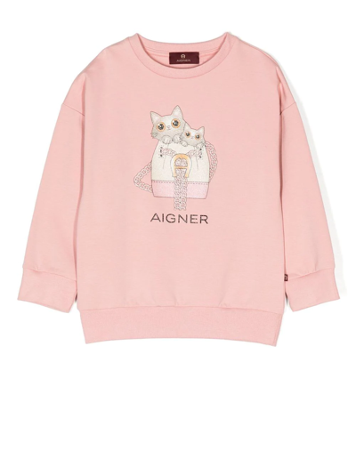 Aigner Babies' Cat-print Long-sleeved Sweater In Rosa