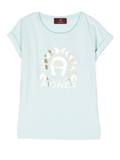 Aigner Metallic-logo Short-sleeved T-shirt In Blau