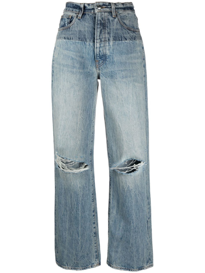 Amiri Distressed High-rise Wide-leg Jeans In Blau