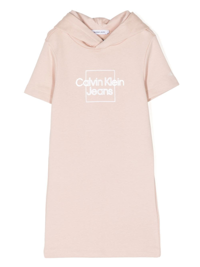 Calvin Klein Jeans Est.1978 Logo-print Hoodie Dress In Pink