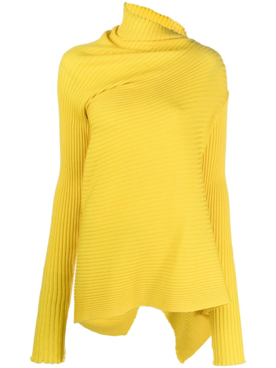 Marques' Almeida Draped Asymmetric Ribbed-knit Wool Sweater In Yellow