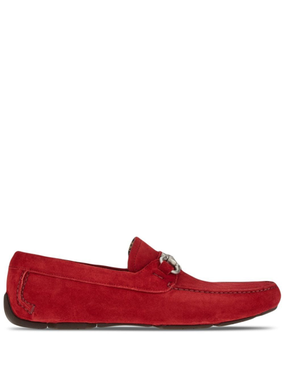 Ferragamo Driver Gancini-ornament Loafers In Red