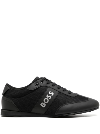 Hugo Boss Logo-print Faux-leather Sneakers In Black