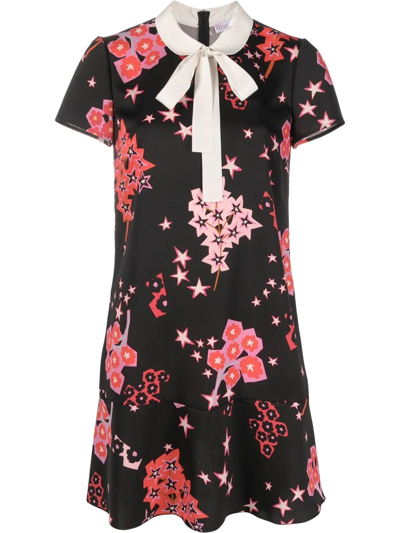 Red Valentino Star-print Pussy-bow Dress In Schwarz