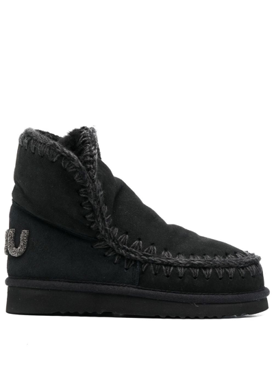 Mou Eskimo Glitter Logo Ankle Boots In Black