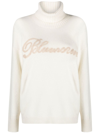 Blumarine Logo-lettering Rollneck Jumper In Neutrals