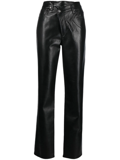 Agolde Recycled Leather Crisscross Waist Straight Leg Trousers In Black