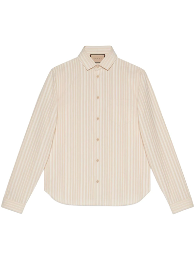 Gucci Striped Long-sleeved Shirt In Neutrals