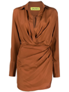 Gauge81 Naha Wrapped Silk Mini Dress In Brown