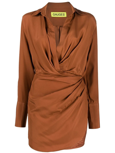 Gauge81 Naha Wrapped Silk Mini Dress In Brown