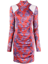 Versace Jeans Couture Floral Ruched Mini Bodycon Dress In Pink