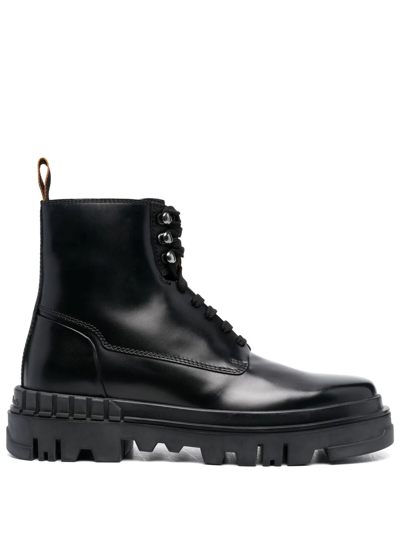 Santoni Chunky-tread Leather Boots In Black