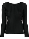Issey Miyake Plissé Effect Long-sleeve Top In Schwarz