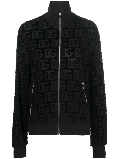 Dolce & Gabbana Monogram Jacquard Velvet Sweatshirt In Black