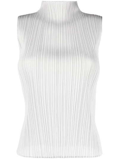 Issey Miyake High-neck Technical-pleated Tank In Grey