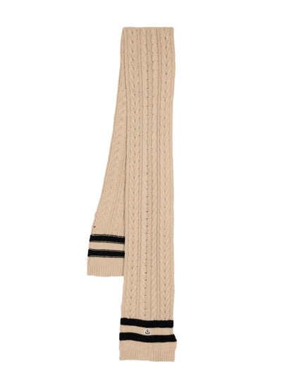 Moncler Cable-knit Cashmere And Wool-lend Scarf In Nude