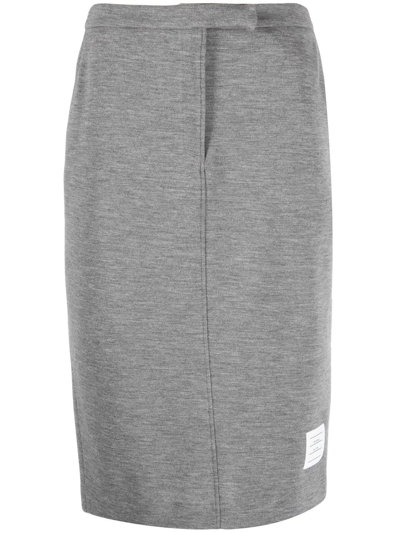 Thom Browne Logo-patch Wool Pencil Skirt In Grau