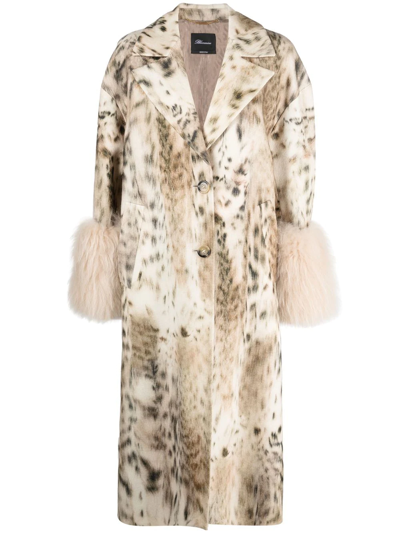 Blumarine Leopard-print Single-breasted Coat In Beige