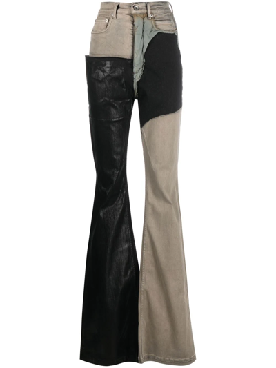 Rick Owens Drkshdw High-waisted Patchwork Flared Jeans In Grey
