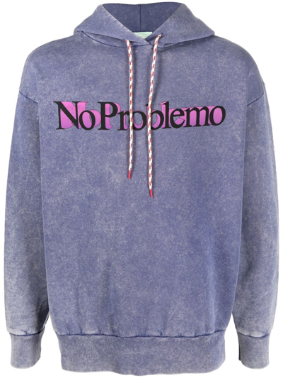 Aries 3d Problemo Logo-print Relaxed-fit Cotton-jersey Hoody In Purple