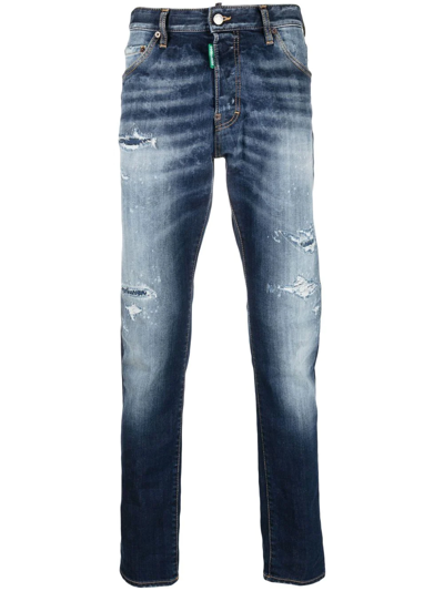 Dsquared2 Distressed Straight-leg Jeans In Blue