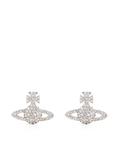 Vivienne Westwood Crystal-embellished Logo Stud Earring In Rhodium