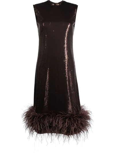 Atu Body Couture Sequin-embellished Feather-trim Dress In Braun