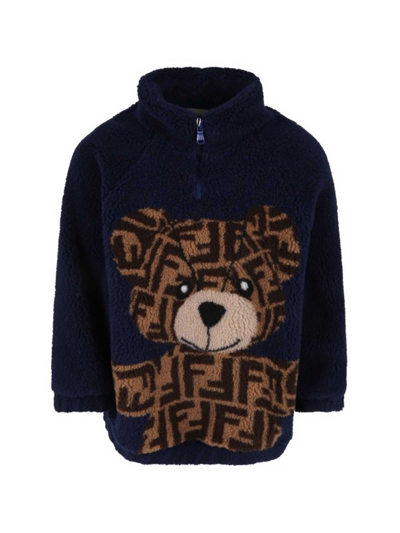 Fendi Kids' Blue Ff Teddy Print Fleece Sweatshirt