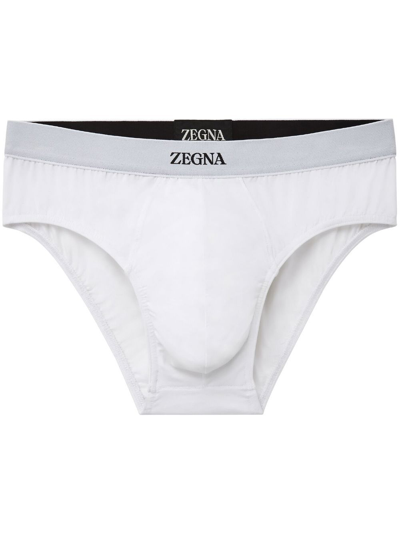 Zegna Logo-print Cotton Midi Briefs In White