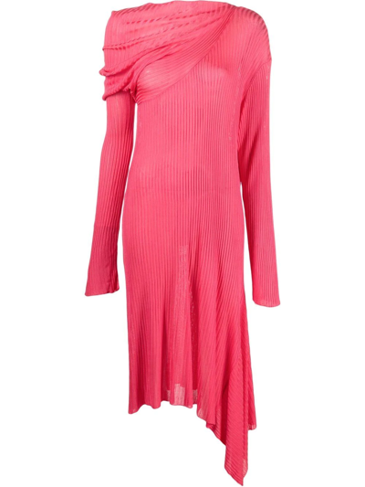 Marques' Almeida Ribbed-knit Asymmetric Dress In Pink & Purple