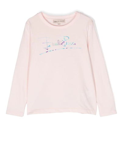 Pucci Junior Kids' Logo-print Long-sleeve T-shirt In Pink