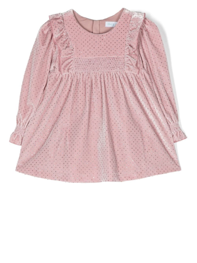 Abel & Lula Babies' Polka-dot Long-sleeve Dress In Pink